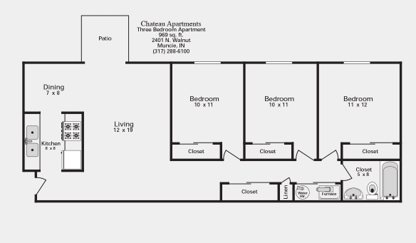 3BR/1BA - Chateau Apartments