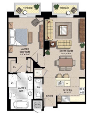 1BR/1BA - Two City Plaza