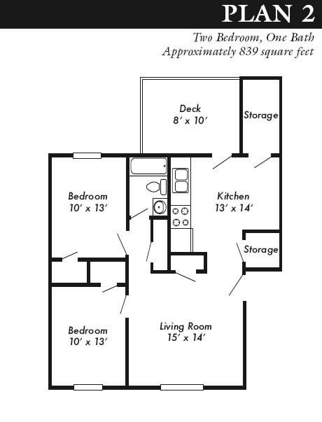 Plan 2 - 2 bed, 1 bath - Southwest