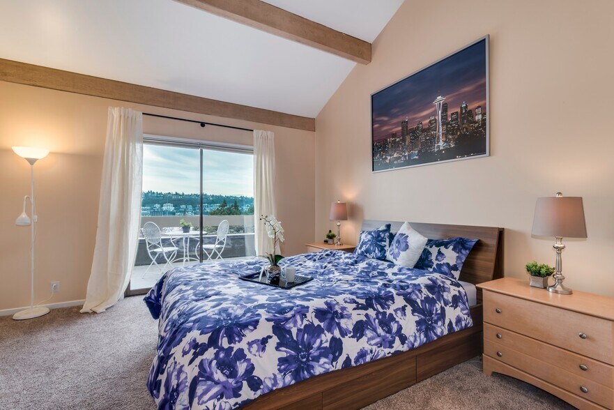 Master bedroom with a nice view of South Lake Union. - 1604 Lakeview Blvd E