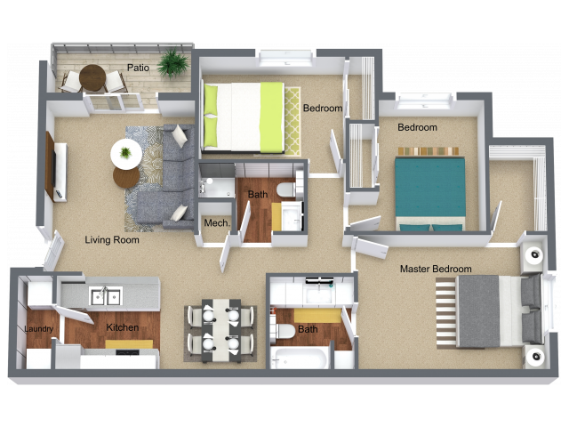 3 Bed - 3 Bath - 1100 sq. ft. - Ozark Plantation