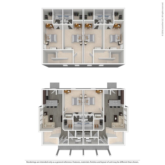 3 Bed Duplex 3D Floorplan - Arlington Cottages and Townhomes