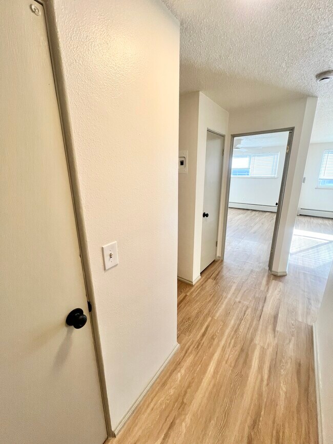 Step into this bright and airy space with a stylish wooden floor. - Harmony Apartments