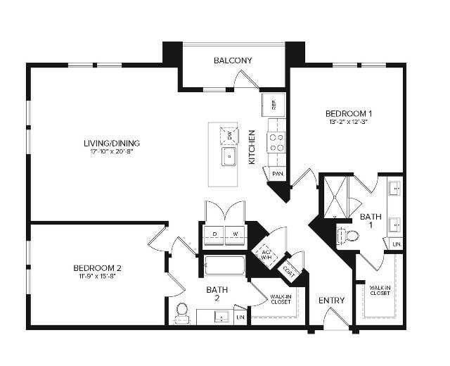 B2 ALT | 2 bed 2 bath | 1359 sq ft - Album Mansfield 55+ Active Adult Apartment...