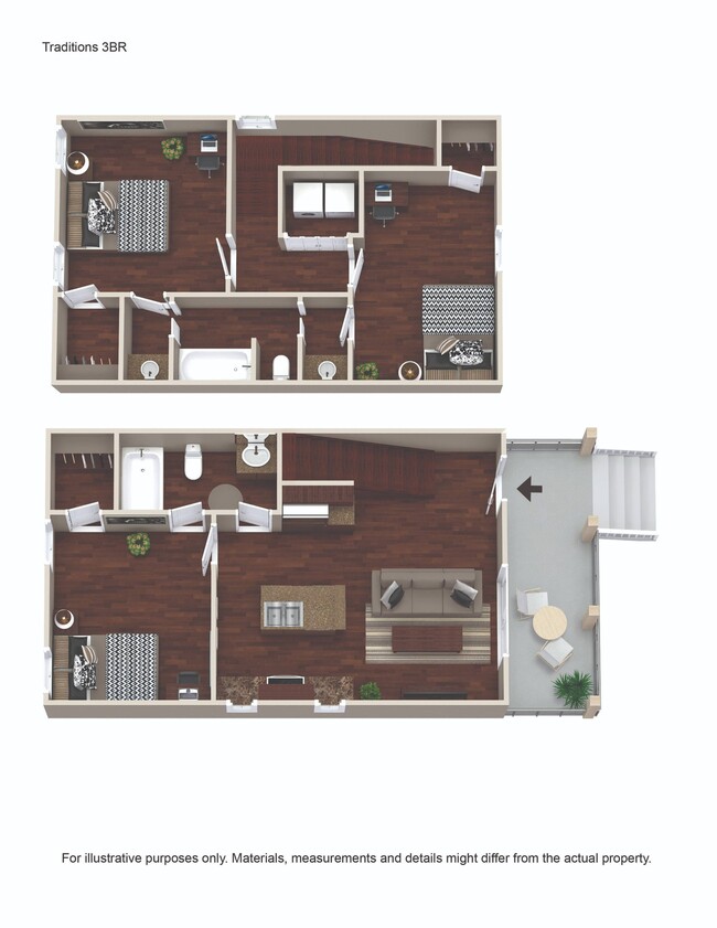 Floor 1 (Bottom) / Floor 2 (Top) - Traditions Townhomes | Student Housing