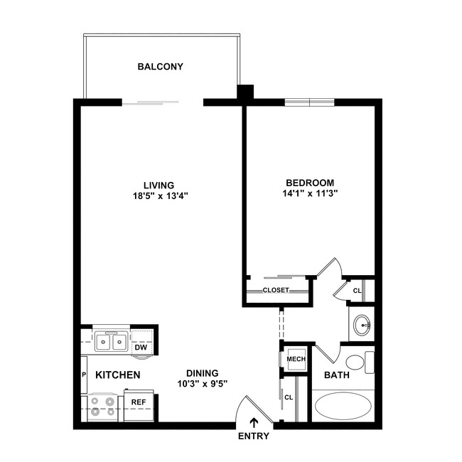 1 Bedroom, 1 Bath, 700 sq. ft. - Charlotte Woods