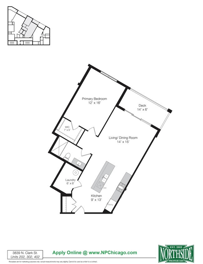 1 Bedroom Units 202,302,402 - 3839 N Clark St