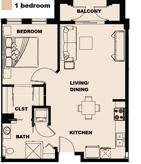 1BR/1BA - Stadium District Apartments