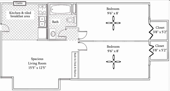 2BR/1BA Floorplan - University Heights Apartments Near UF