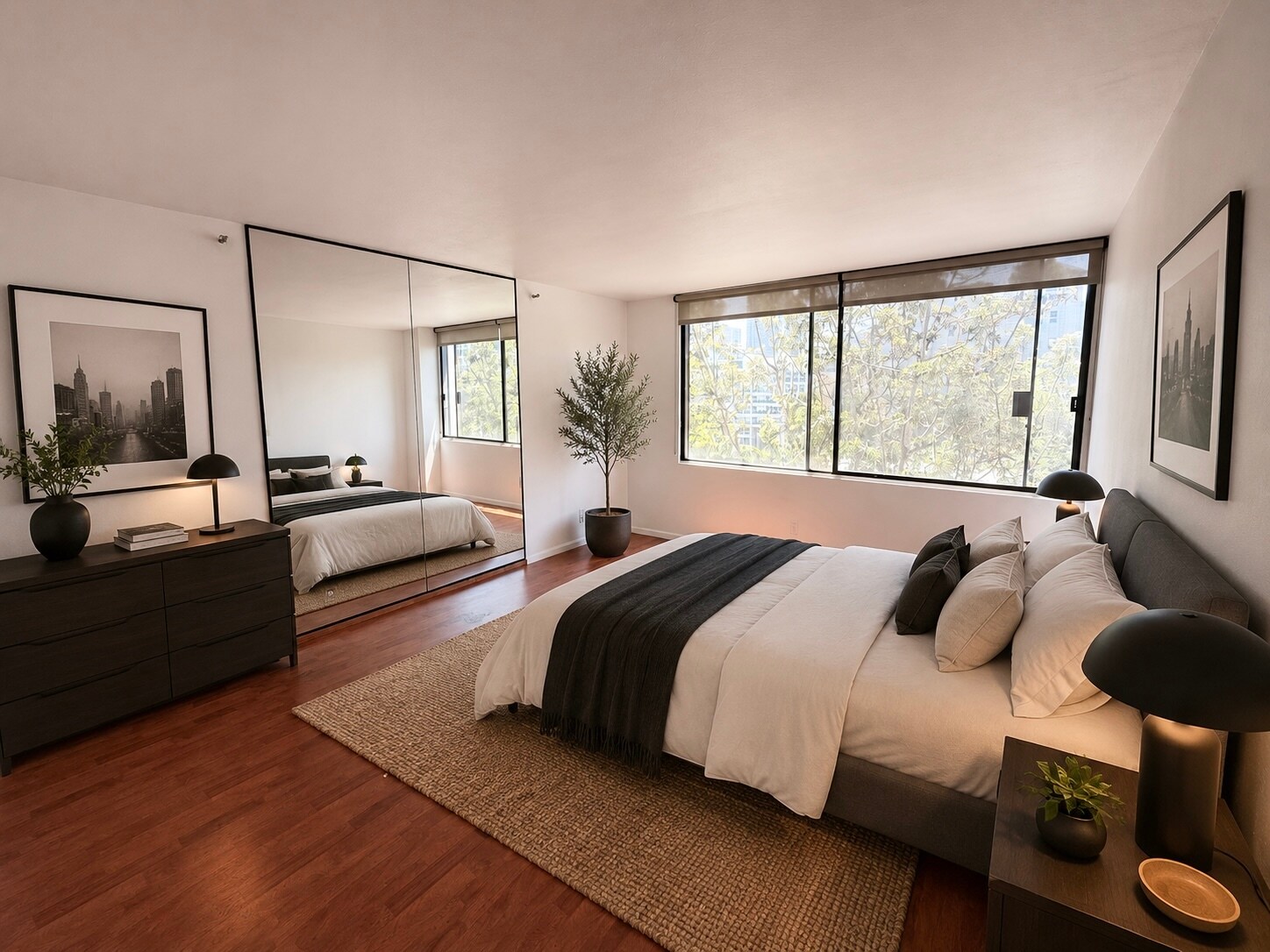 AI staged Primary Bedroom - 600 W 9th St