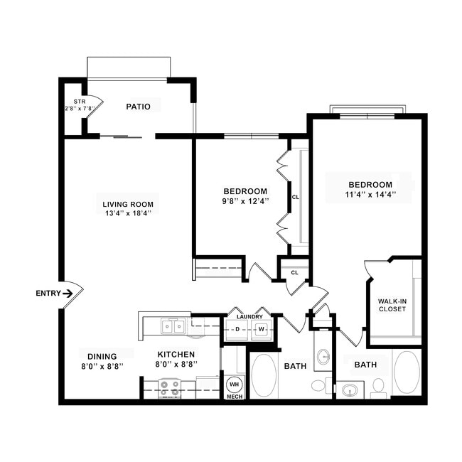 B2 Floor Plan W Dimensions - Eastland Trails Apartments