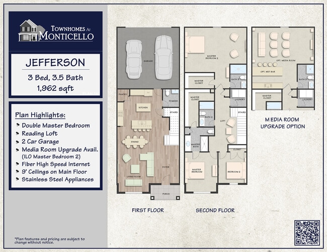 Jefferson Floor Plan - 1,962 SqFt - The Townhomes at Monticello