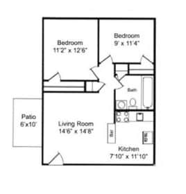 2 Bedroom. Garden Apt, regular plan - Four Seasons Apartments