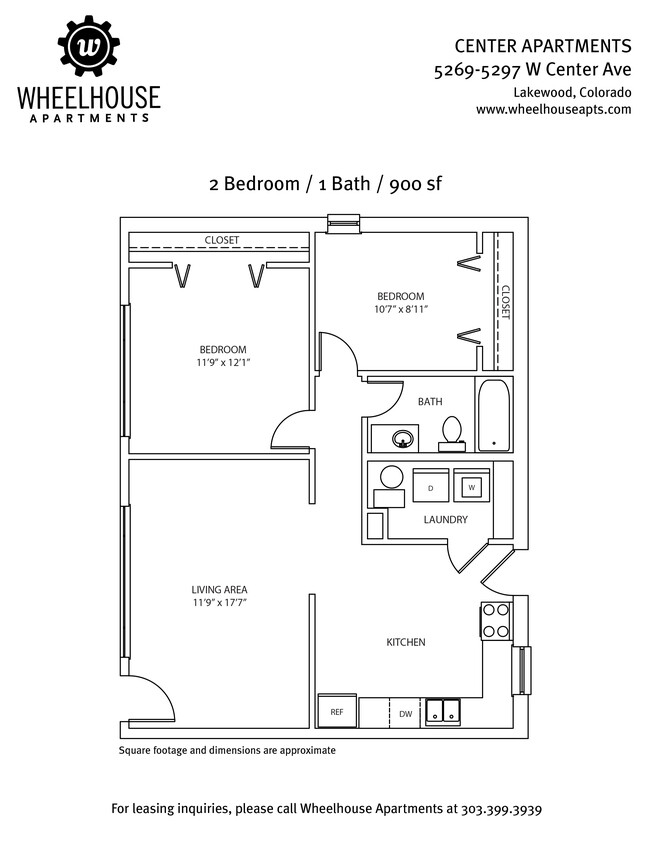 2BR 900sf - Center Apartments