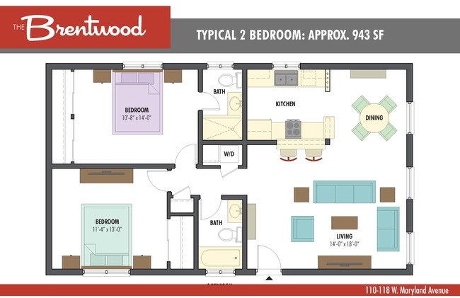 Spacious 2 bdr floorplan - The Brentwood