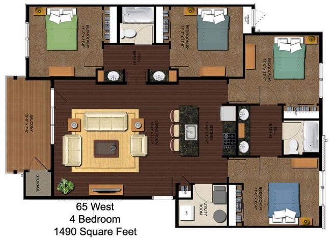 4BR/2BA - 65 West Apartments