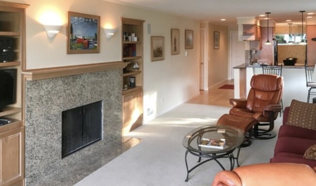 Living Room with Wood Burning Fireplace - 6620 Lake Washington Blvd NE