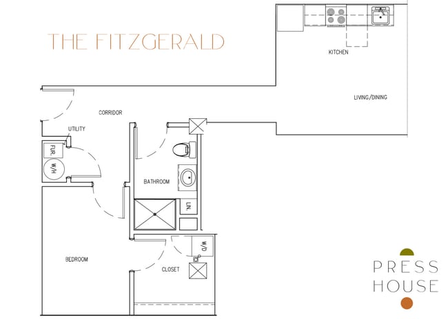 Explore the efficient and modern layout of The Fitzgerald, designed for convenient living. - Press House Apartments