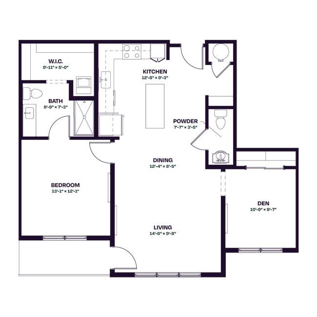 Oberon B2 One Bedroom Den Floor Plan - Oberon