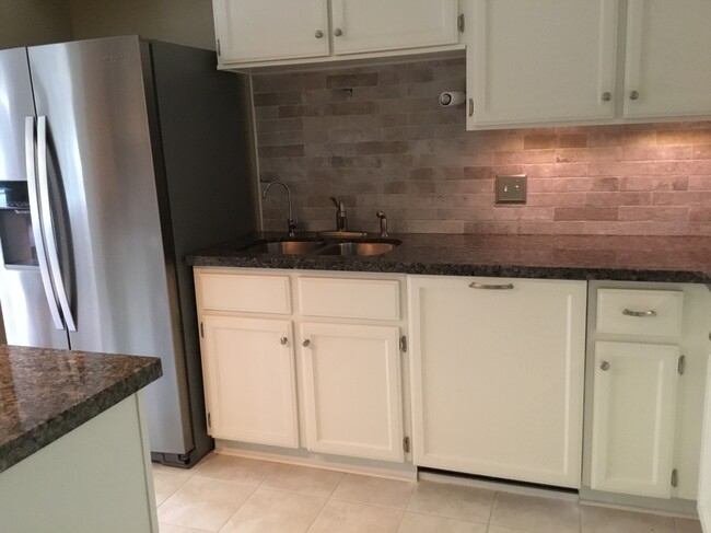 Stainless fridge, cabinet faced dishwasher front with under cabinet lighting - 1103 Dulles Ave