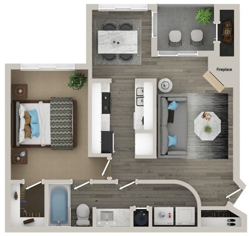 One Bedroom One Bath Floor Plan - Elliot Windsprint