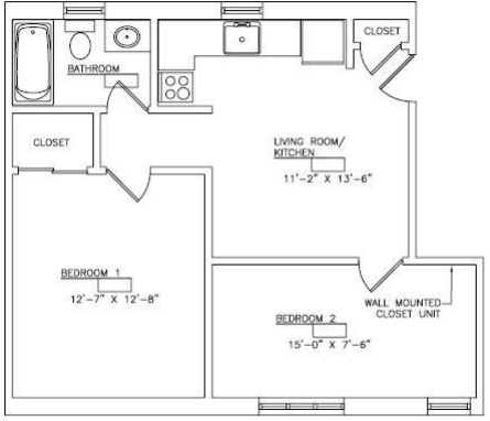 2BR/1BA - College Arms