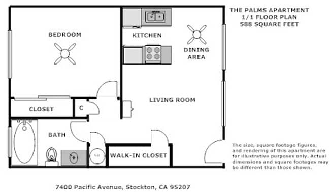 1BR/1BA - Palms Apartments