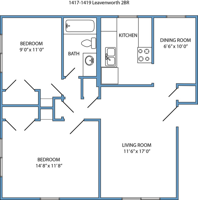 2-bed, 1-bath with washer/dryer - 1417-1419 Leavenworth Street