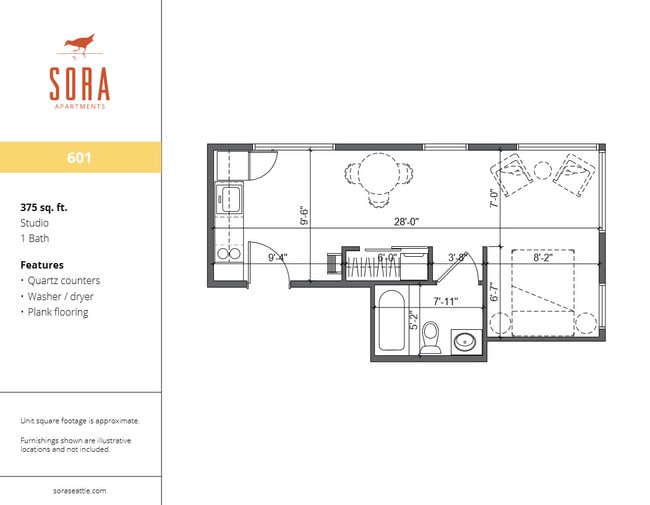 Unit 601 - 375 SQFT - Sora Apartments