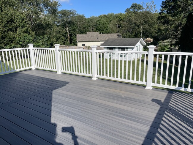 Private back porch overlooking shed and back yard - 44 N Woody Hill Rd