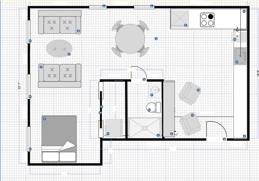 Possible furniture layout. Layout deemed reliable not guaranteed. - 110 E Market St