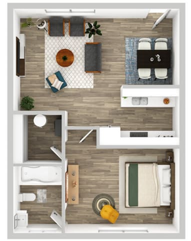 One-Bedroom One-Bathroom Floor Plan - Panorama Apartments
