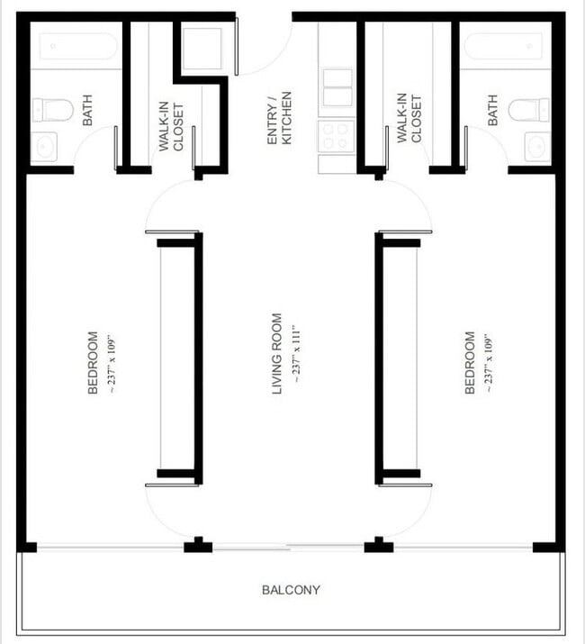 2 BR, 2 BA - 950SF - Floor Plan - Blackstone Apartments