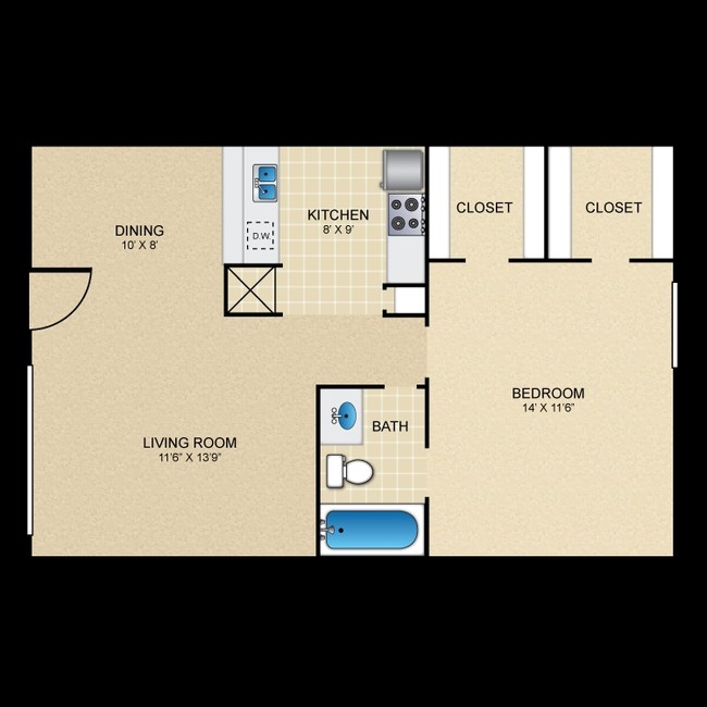 1 BED 1 BATH B - Dickinson Arms Apartments