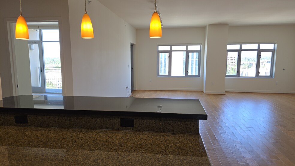 Looking into the massive living room and guest bedroom from kitchen - 175 W Saint James St