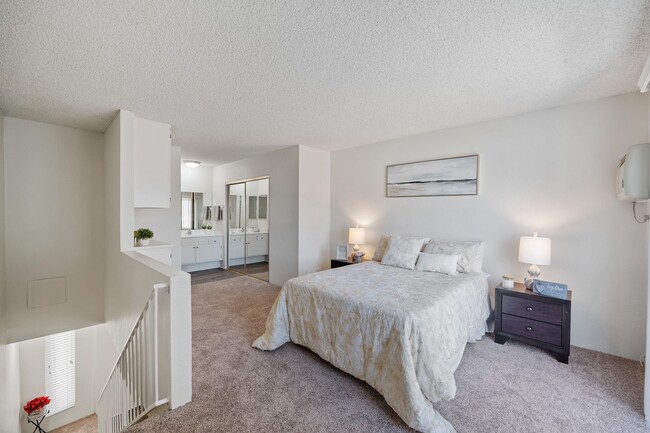 A bedroom in a one bedroom townhome apartment at the Arbor in Studio City, CA - The Arbor