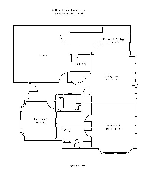 Flat townhome 2 bed 2 bath - Willow Pointe Apartments