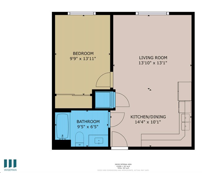 One-Bedroom One-Bathroom Floor Plan - Richland Metro by Wiseman