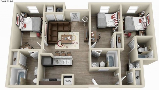 3 Bedroom Floor Plan - The G Apartments