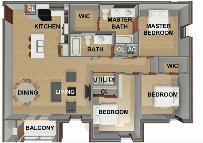3 BEDROOM FLOOR PLAN - Dallas Apartments