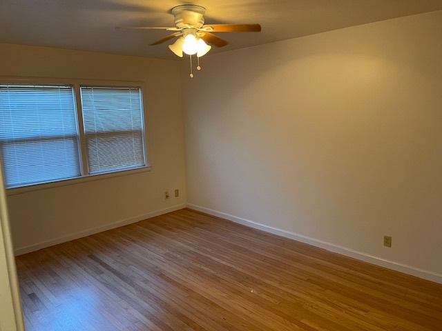 hardwood floors and ceiling fan in Bedroom #1 - 3729 46th St