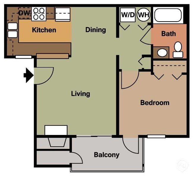 1 Bedroom Floorplan - Sycamore Terrace Apartments