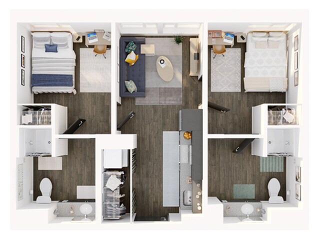 Midtown 2x2 - 3D Floor Plan - Broadview at Vanderbilt