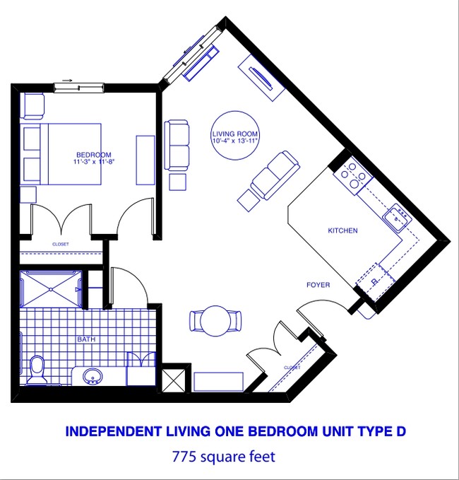 Independent Living One-Bedroom Unit Type D - Patriots Landing Independent/Assisted Living