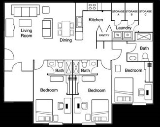 3BR/3BA - Stadium Suites Student Housing