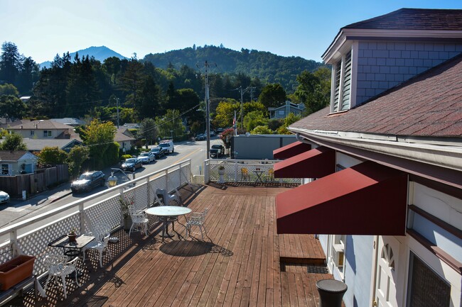 Large, shared sundeck with view of Mount Tamalpais - Blue Rock and Larkwood Apartments