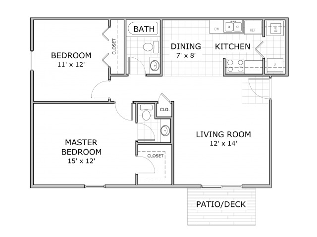 2 Bedroom - B - Sunset Woodland Apartments