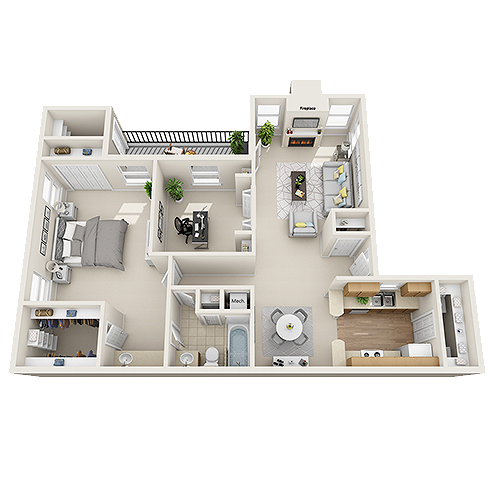 One Bedroom One Bath Floor Plan - The Oaks at Valley Ranch