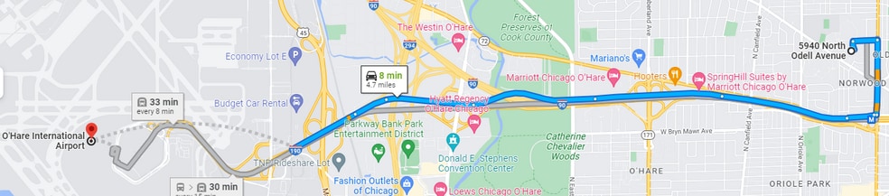 Distance to Chicago O'Hare International Airport - 5940 N Odell Ave