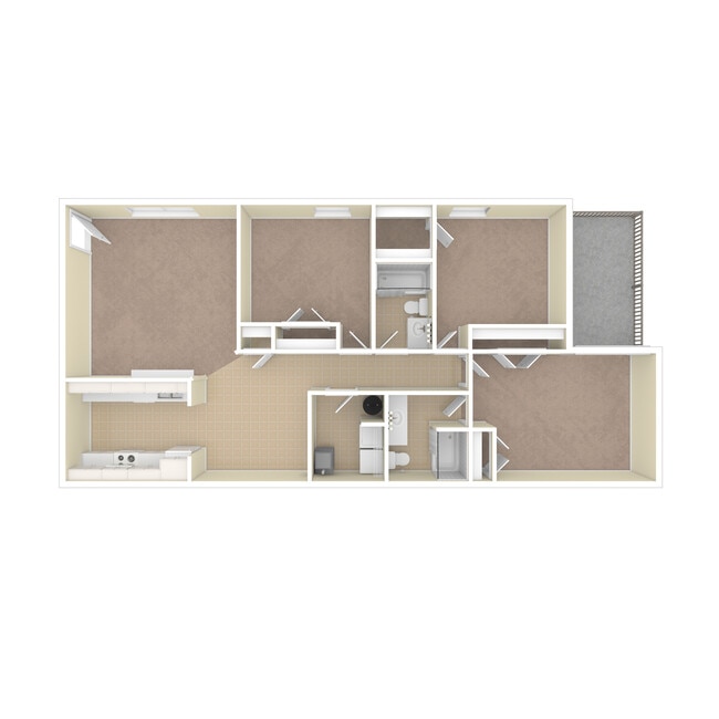 3 Bed, 2 Bath, 1320 sq. ft. - 3D Unfurnished - Emerald Lake